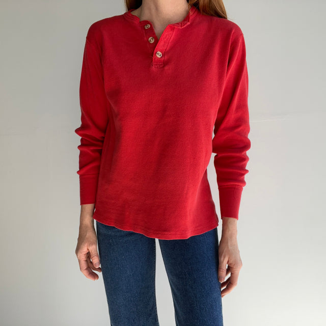 1970s Faded Red Cotton Henley