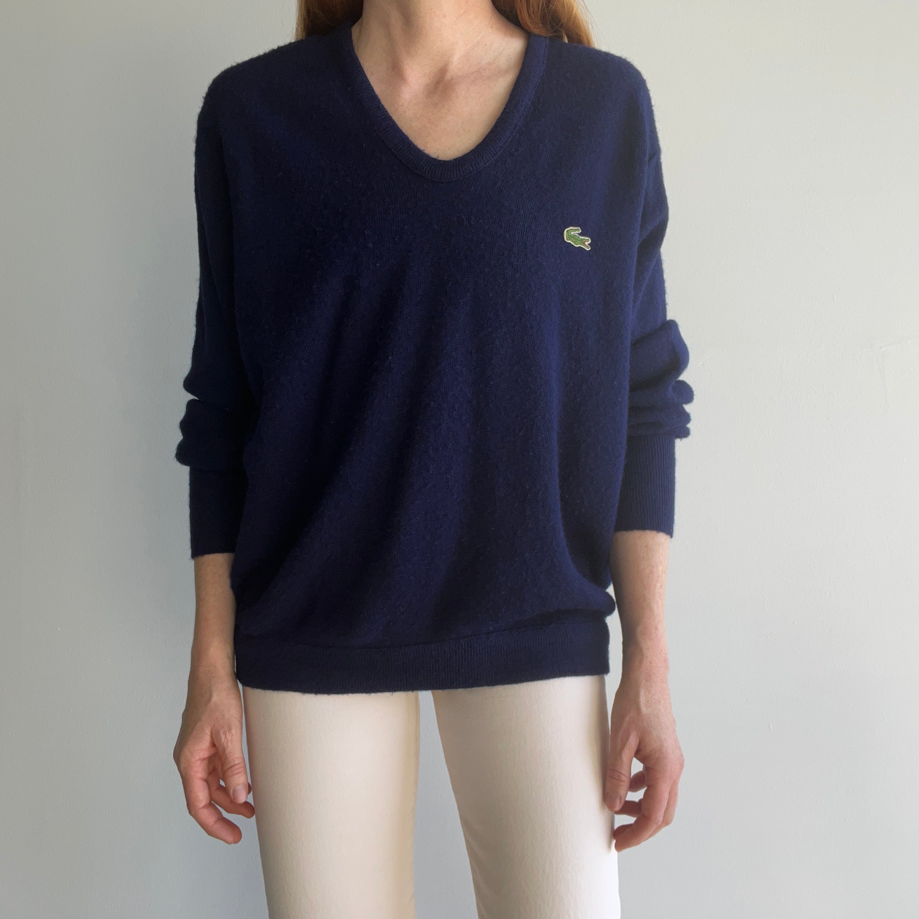 1970s Navy Izod Lacoste V-Neck Sweater