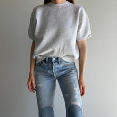 1990s Light Gray DIY Warm Up Short Sleeve Sweatshirt