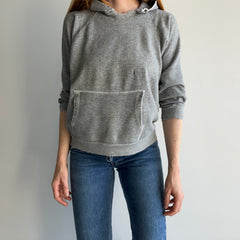 1970s Small Shredded and Stained Blank Gray Hoodie