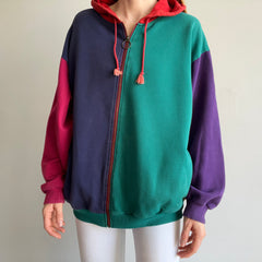 1980/90s Color Block Zip Up Hoodie - WOWZA