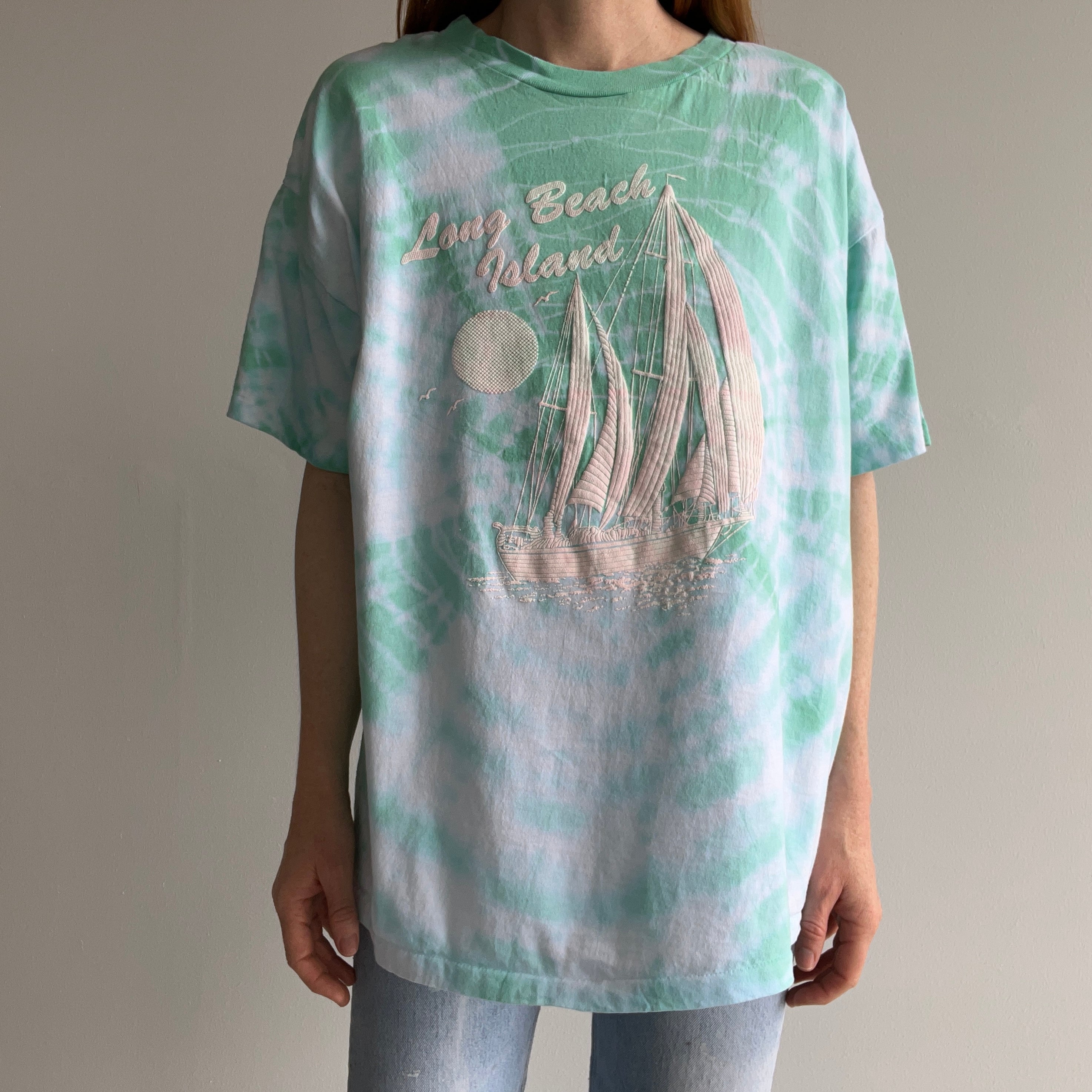 1980/90s Long Beach Island Tie Dye Cotton Tourist T-Shirt