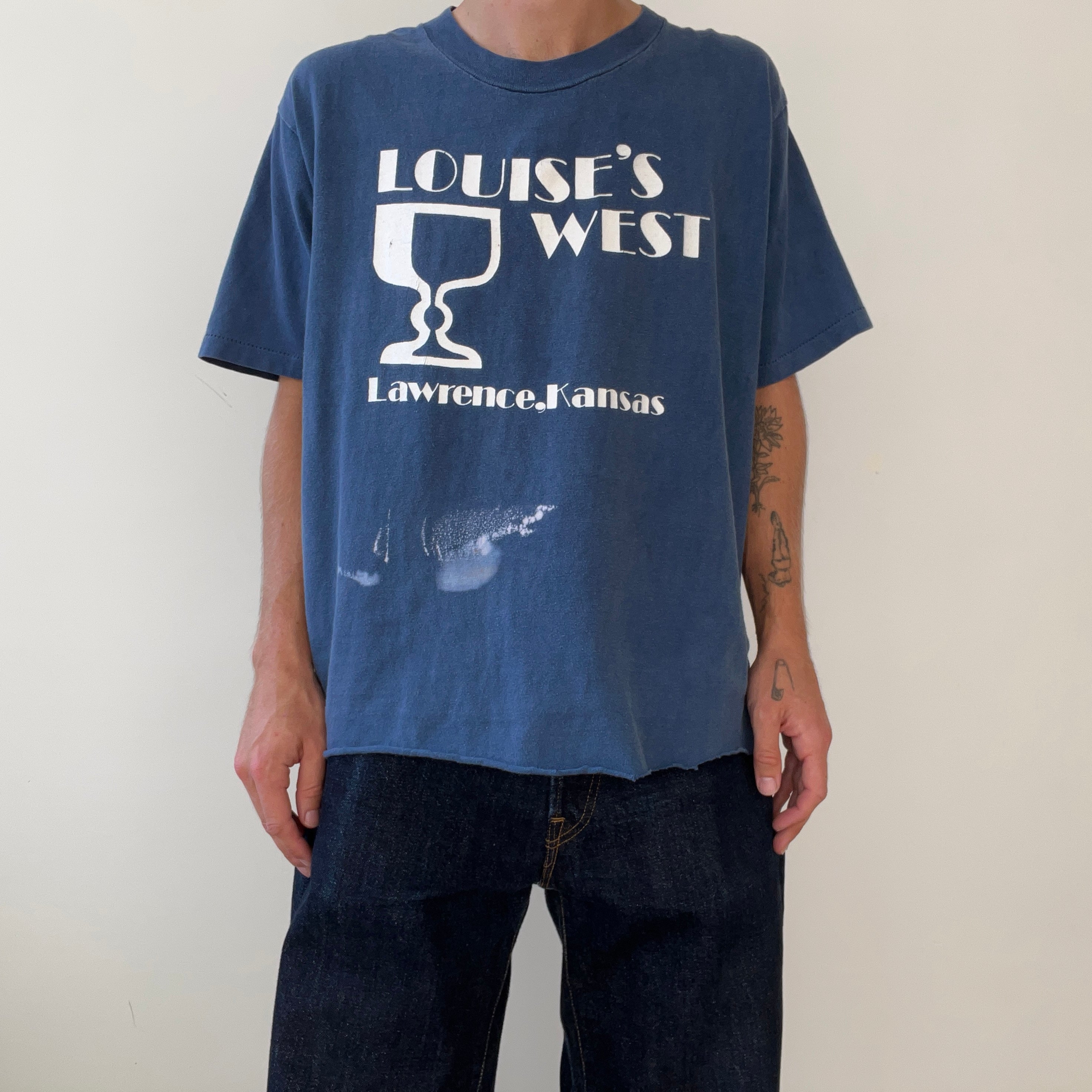 1980s Navy Blue Louises's West Lawrence, Kansas T Shirt - !!!