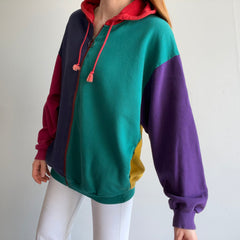 1980/90s Color Block Zip Up Hoodie - WOWZA