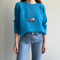 1980s DIY Needlepoint Sailboat Sweatshirt - Awwwwww