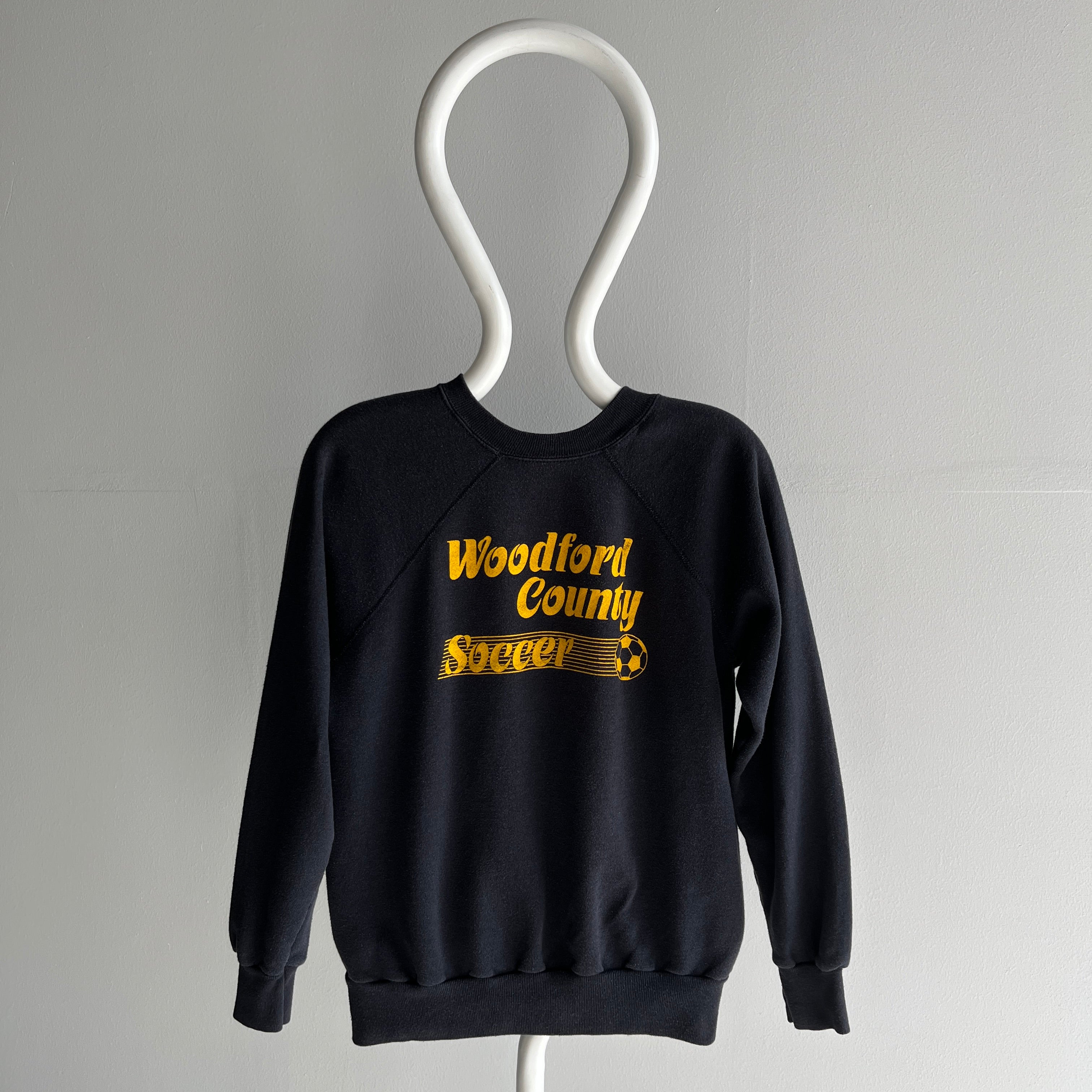 1980s Woodford County Soccer Smaller Faded Black Sweatshirt