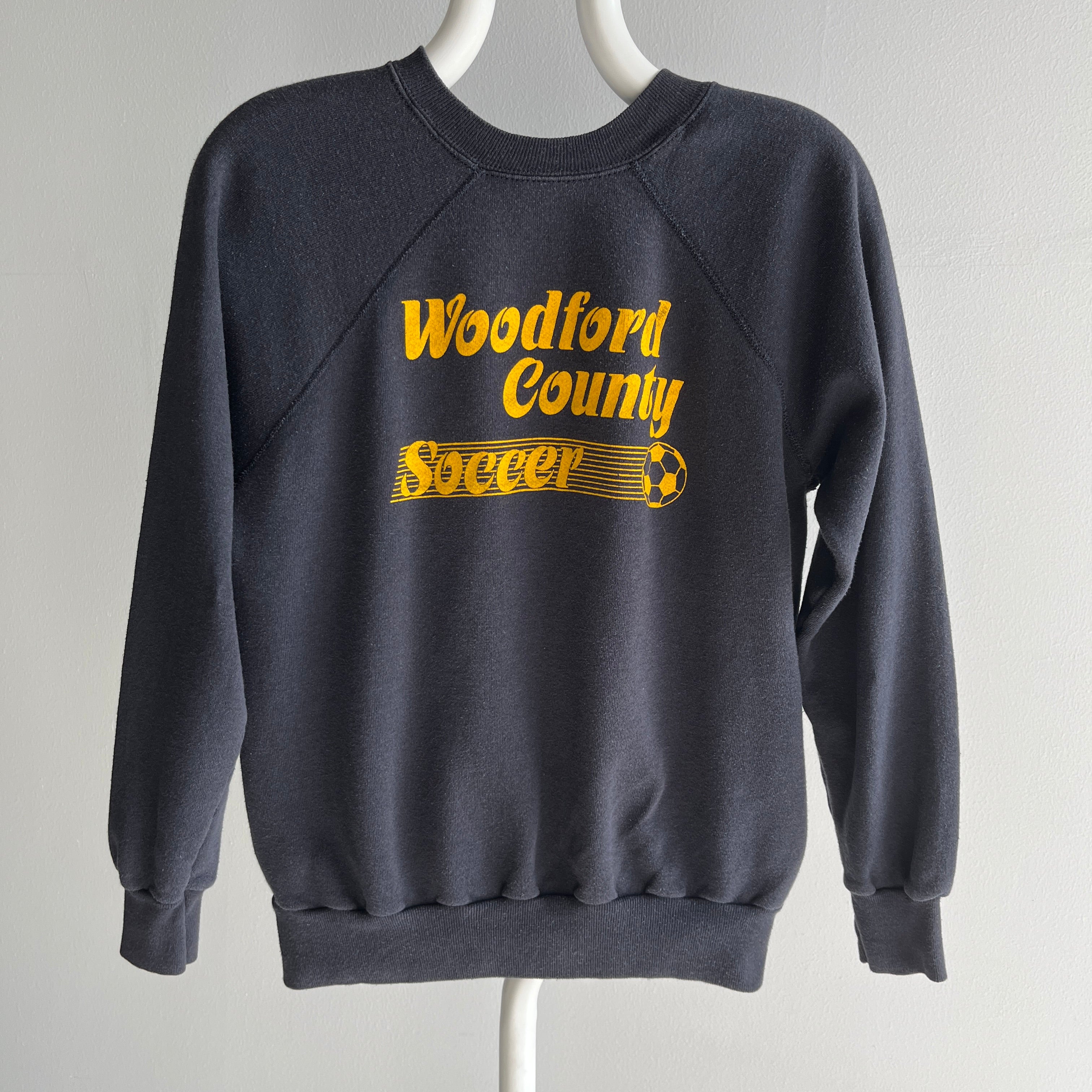 1980s Woodford County Soccer Smaller Faded Black Sweatshirt