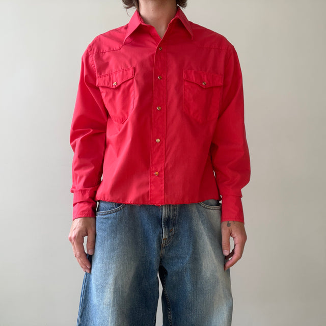 1990s Cropped Blank Red Wrangler Button Up Shirt