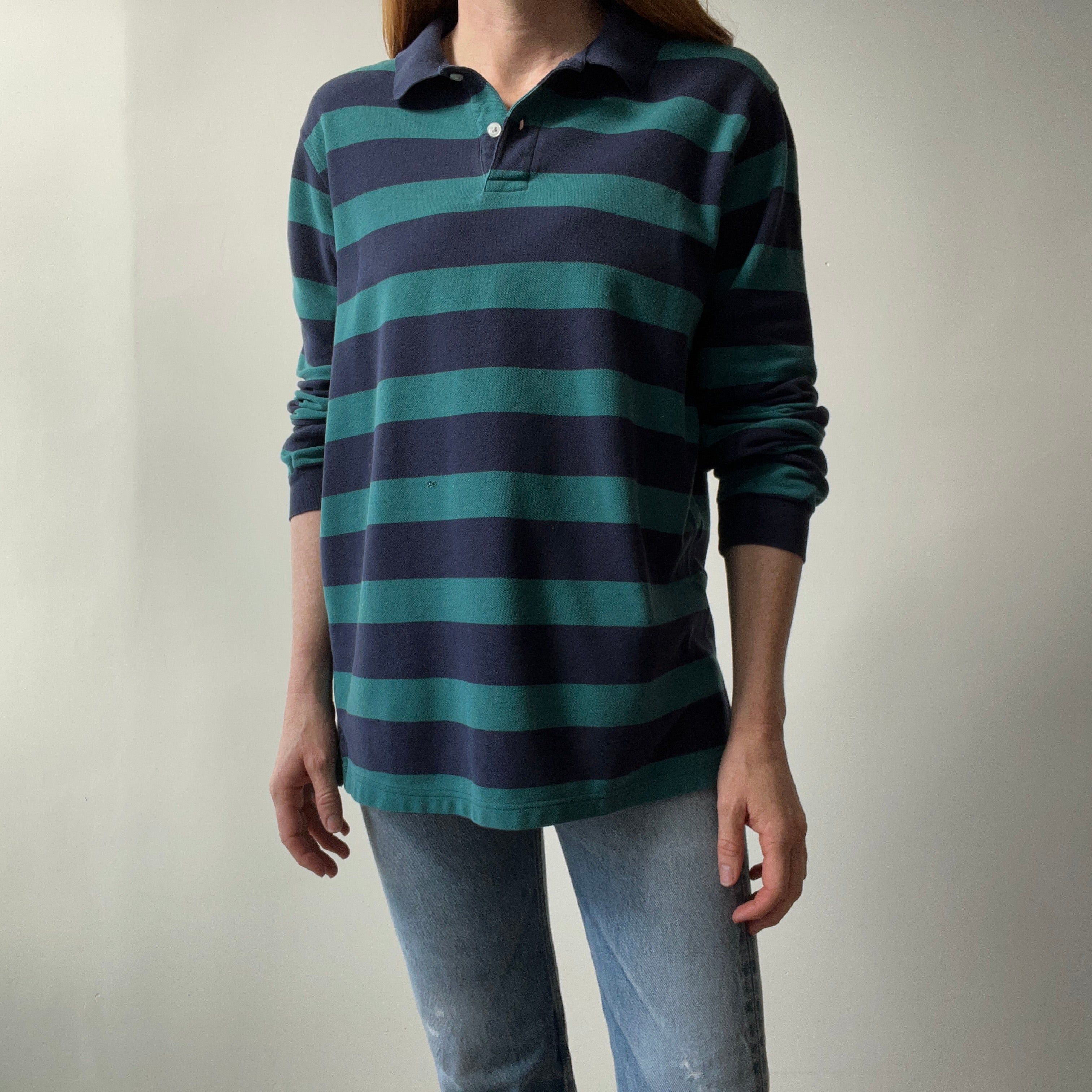 1990s Land's End Long SLeeve Striped Polo Shirt