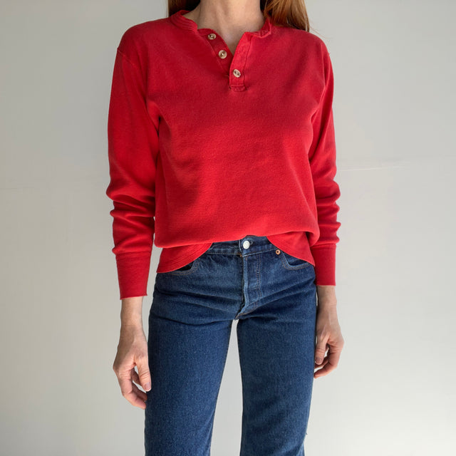 1970s Faded Red Cotton Henley