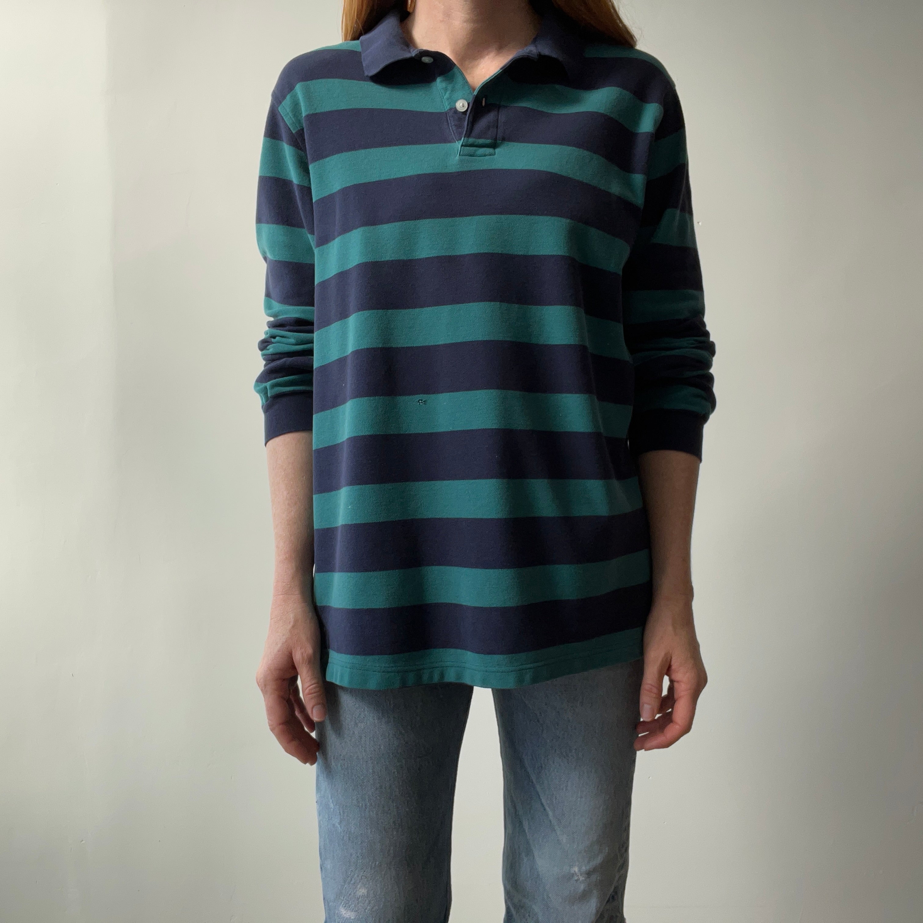 1990s Land's End Long SLeeve Striped Polo Shirt