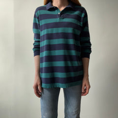 1990s Land's End Long SLeeve Striped Polo Shirt