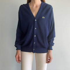 1960s Izod Lacoste Sun Faded Beyond!! Navy Cardigan with Hand Mending