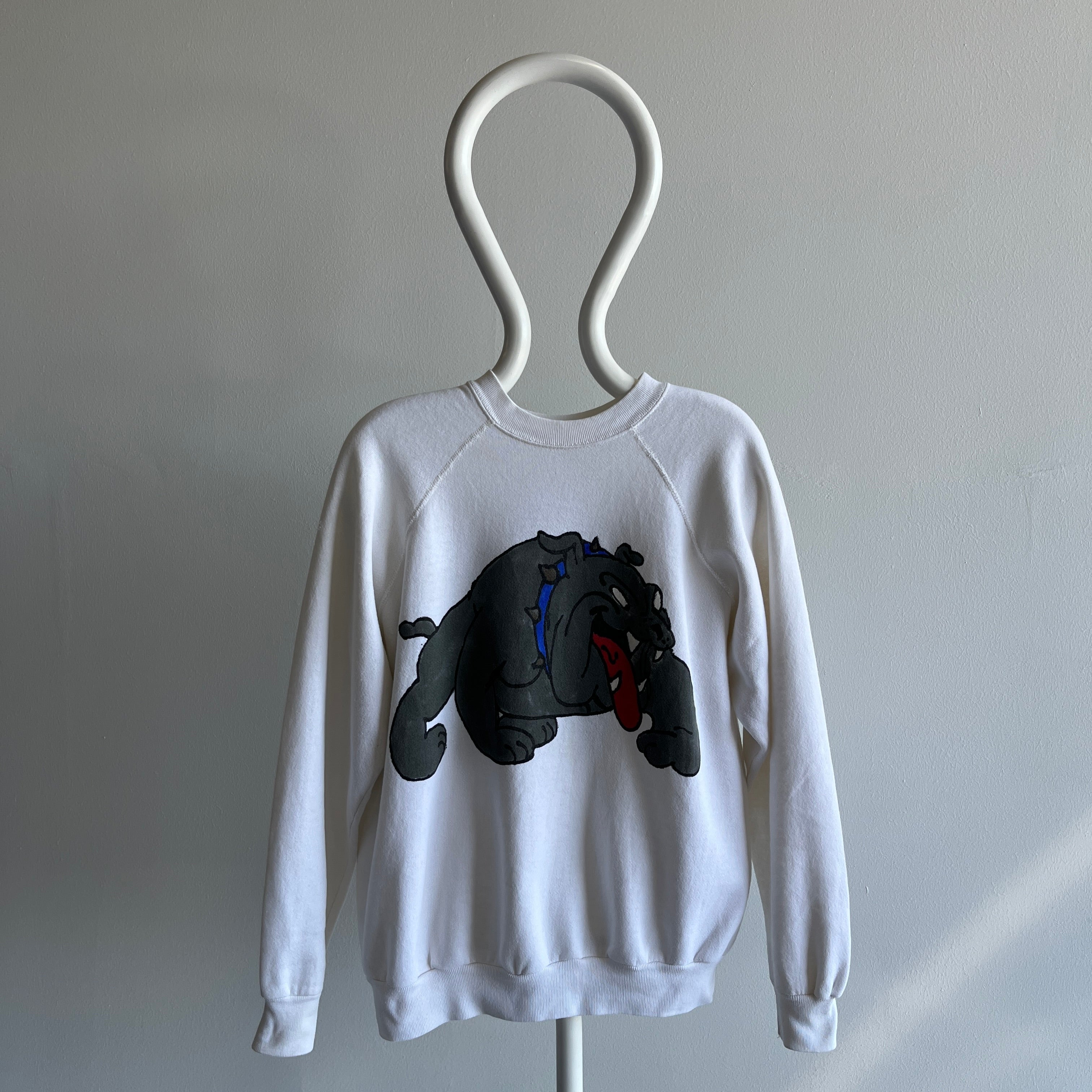 1980s Front and Back DIY Painted Bulldog Sweatshirt - !!!!!!