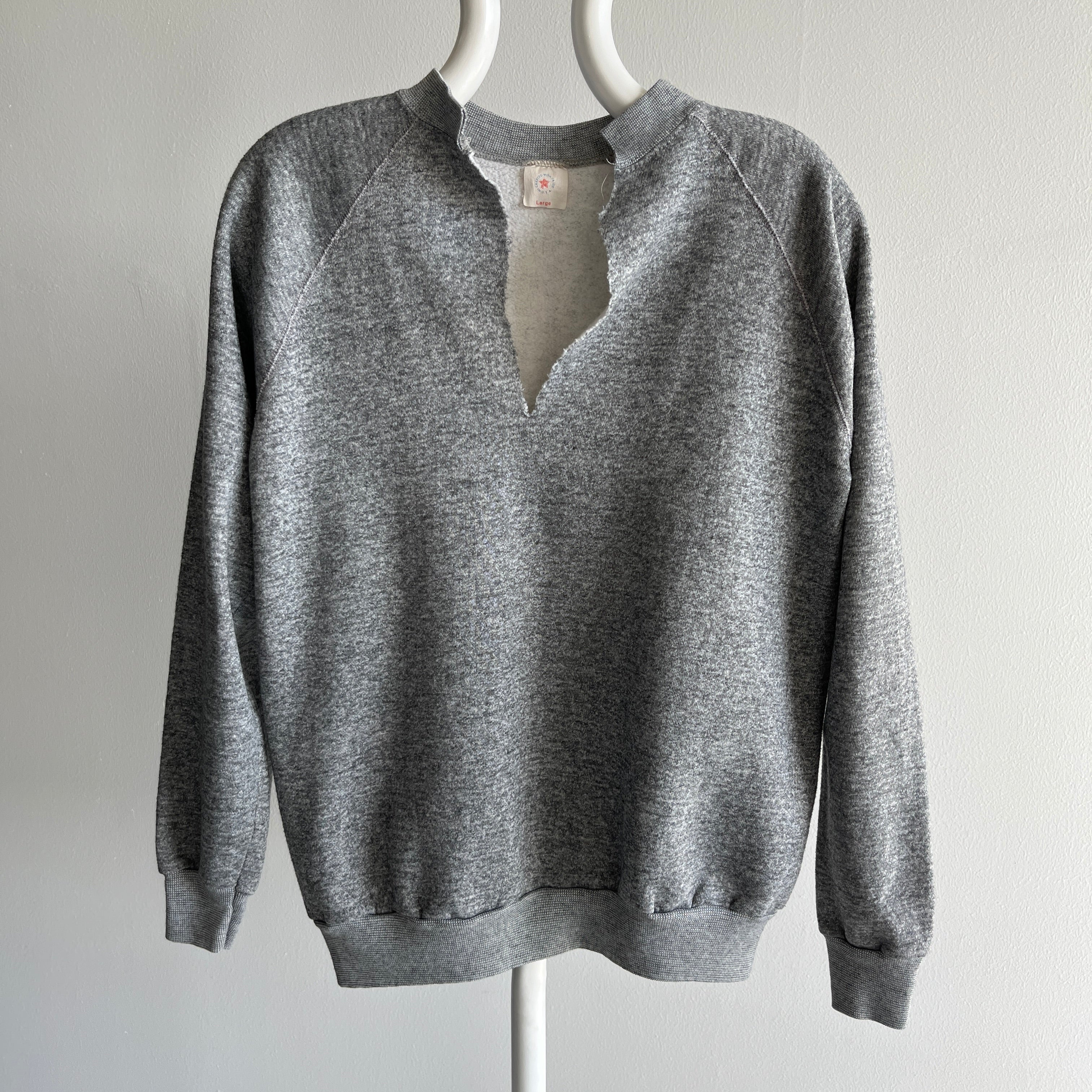 1980s Deep V DIY Gray Sweatshirt