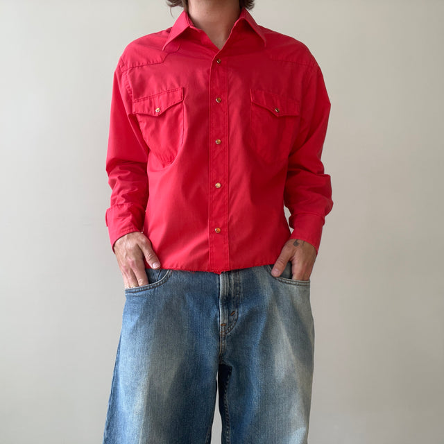 1990s Cropped Blank Red Wrangler Button Up Shirt