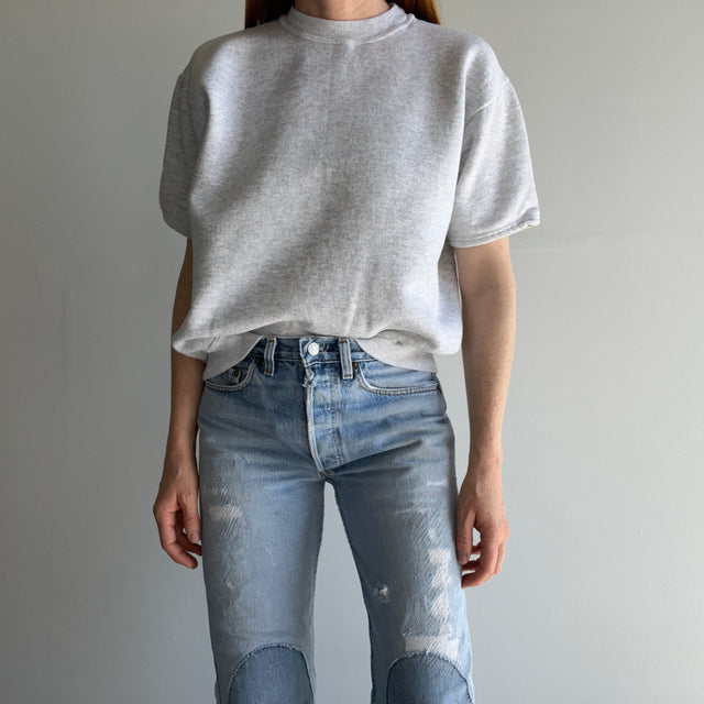 1990s Light Gray DIY Warm Up Short Sleeve Sweatshirt