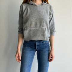 1970s Small Shredded and Stained Blank Gray Hoodie