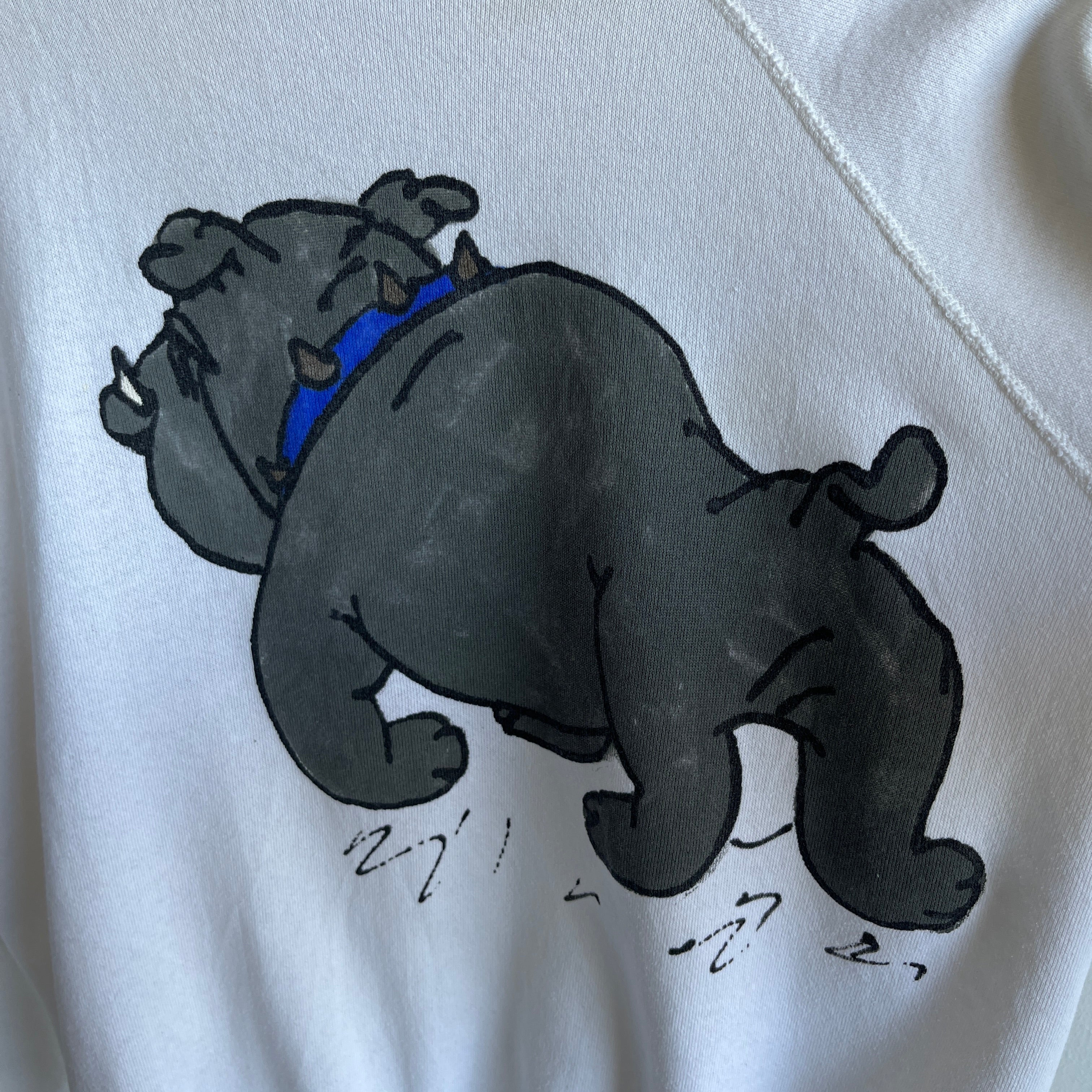 1980s Front and Back DIY Painted Bulldog Sweatshirt - !!!!!!