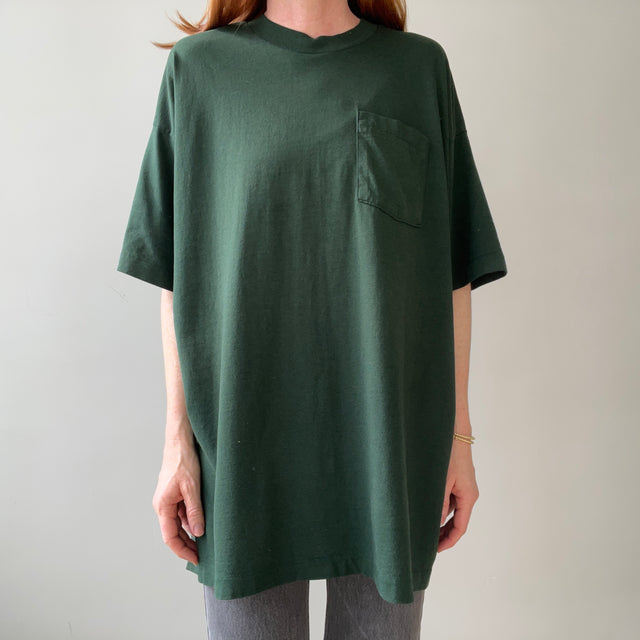 1990s Blank Forest Green Pocket T Shirt