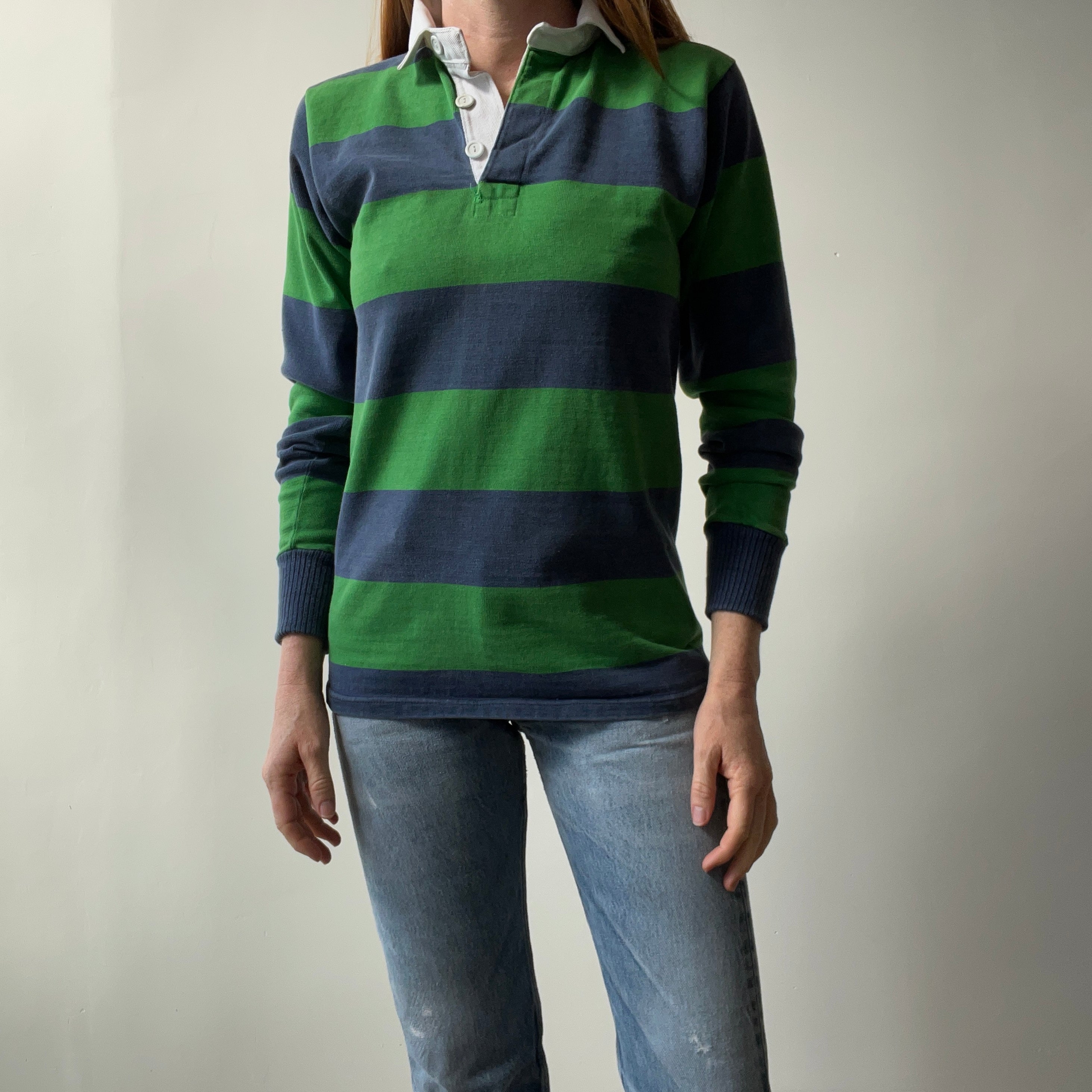 1980s Heavyweight Cotton Navy and Kelly Green Rugby - THIS