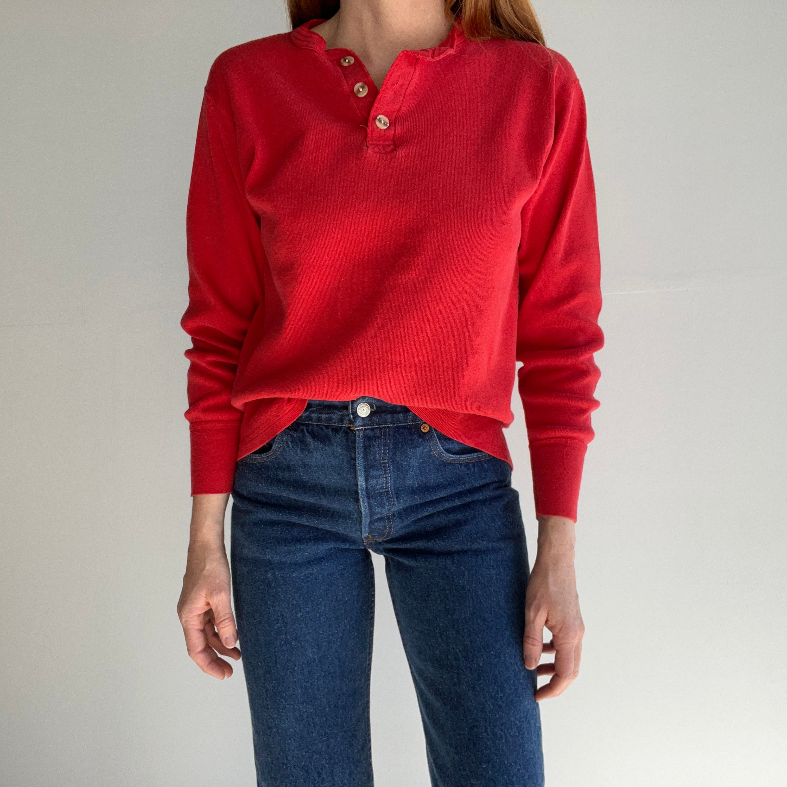 1970s Faded Red Cotton Henley