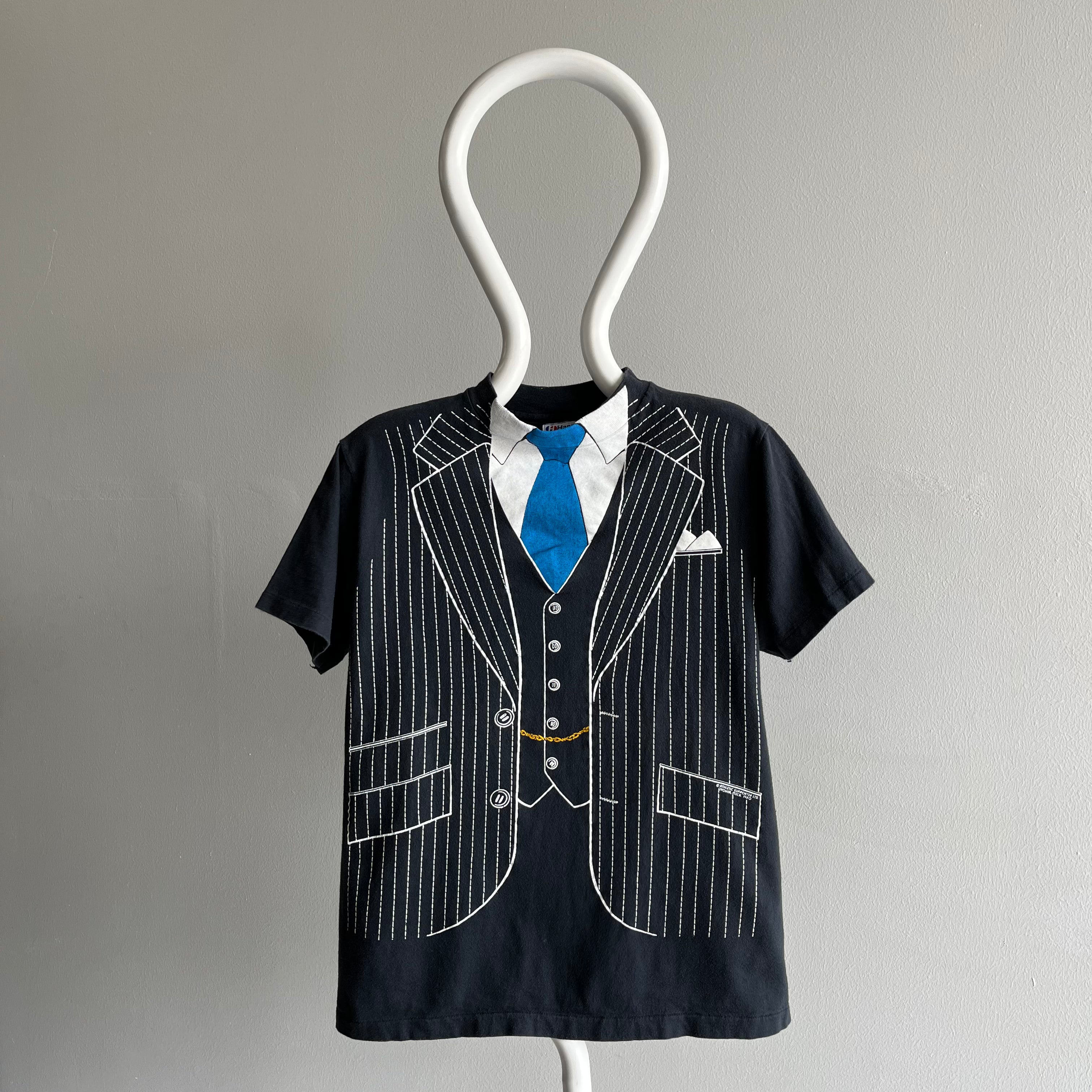 1980 Double Breasted Suit with A Blue Tie and A Mock Neck T-SHirt