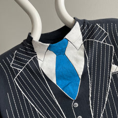 1980 Double Breasted Suit with A Blue Tie and A Mock Neck T-SHirt