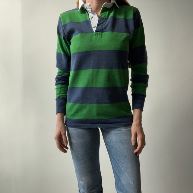 1980s Heavyweight Cotton Navy and Kelly Green Rugby - THIS