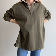 1990/2000s L.L. Bean Olive Green and Natural Heavyweight Cotton Rugby Shirt