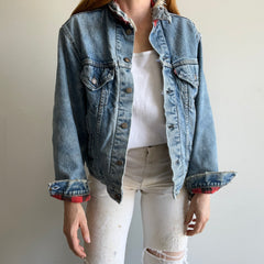 1990s Beautifully Beat Up Buffalo Plaid Cotton Lined Levi's Trucker Denim Jean Jacket