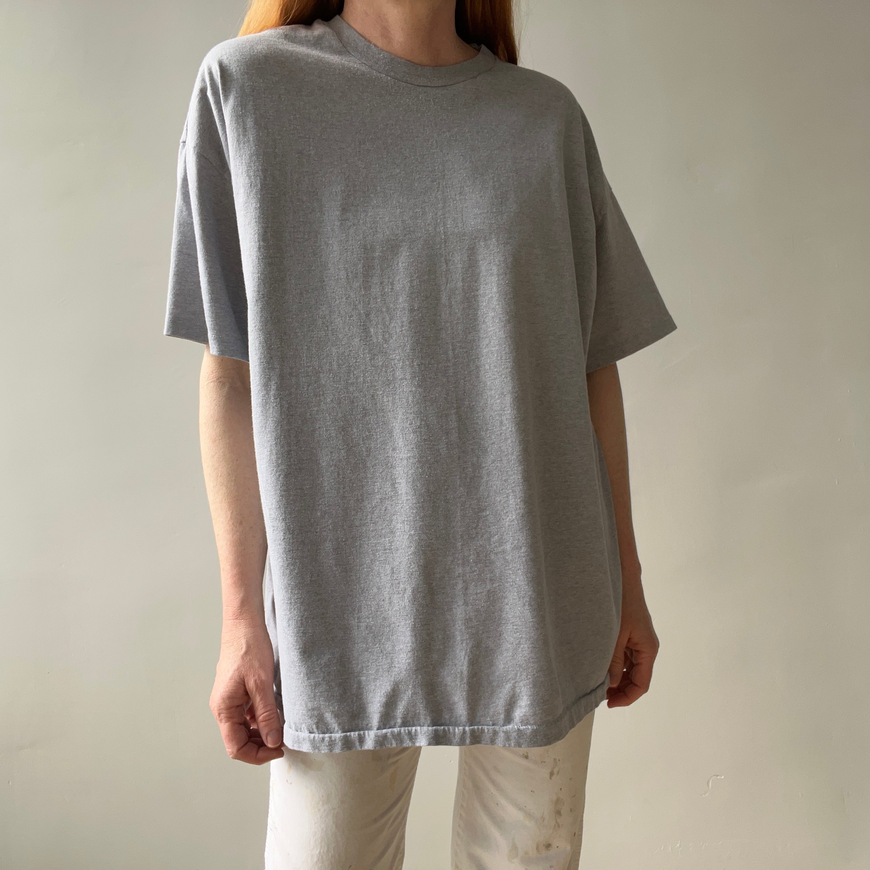 1980/90s Blank Gray Mostly Cotton T-Shirt - USA Made