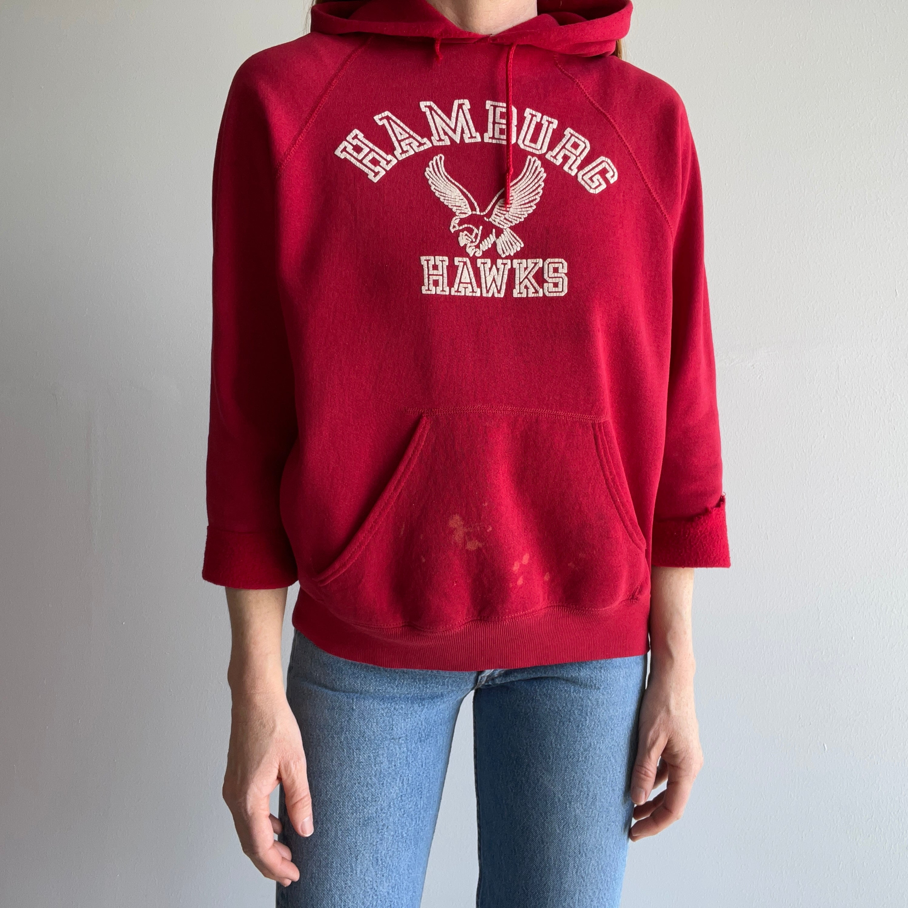 1980s Hamburg Hawks Cut Sleeve Super Stained and Perfectly Thrashed Bassett Walker Hoodie