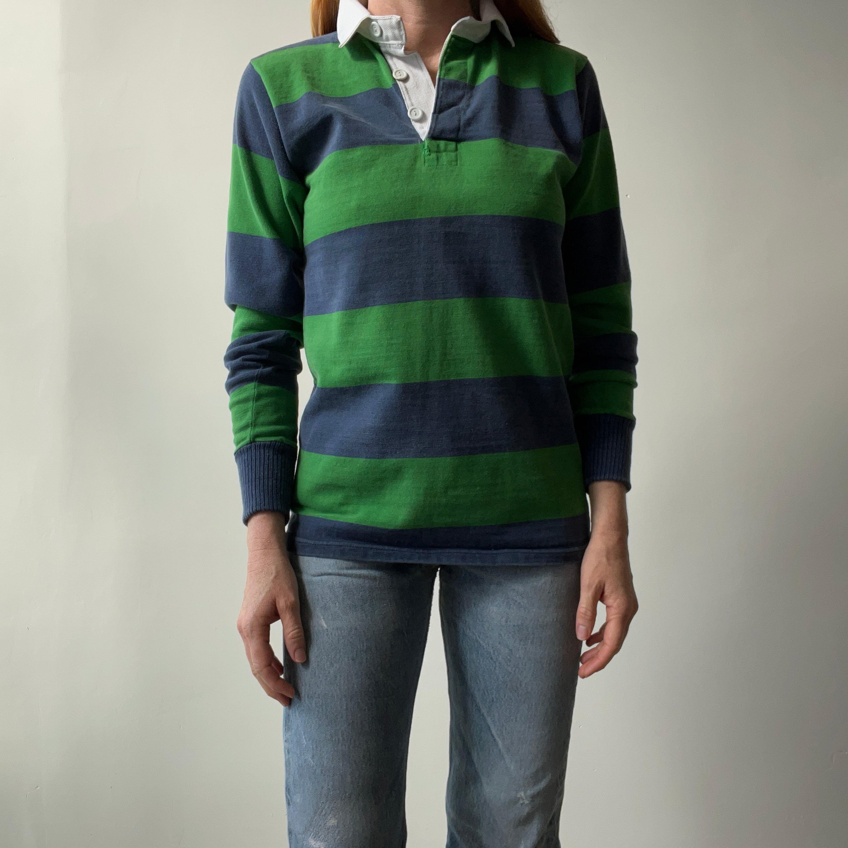 1980s Heavyweight Cotton Navy and Kelly Green Rugby - THIS