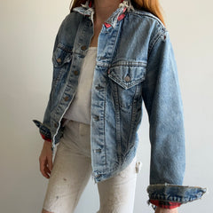 1990s Beautifully Beat Up Buffalo Plaid Cotton Lined Levi's Trucker Denim Jean Jacket