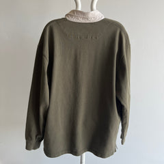 1990/2000s L.L. Bean Olive Green and Natural Heavyweight Cotton Rugby Shirt