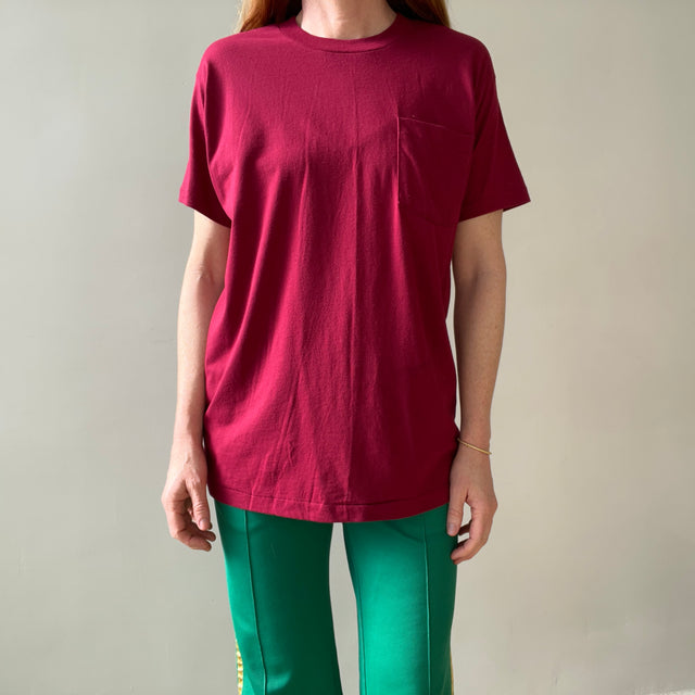 1980s Blank Burgundy Pocket T Shirt