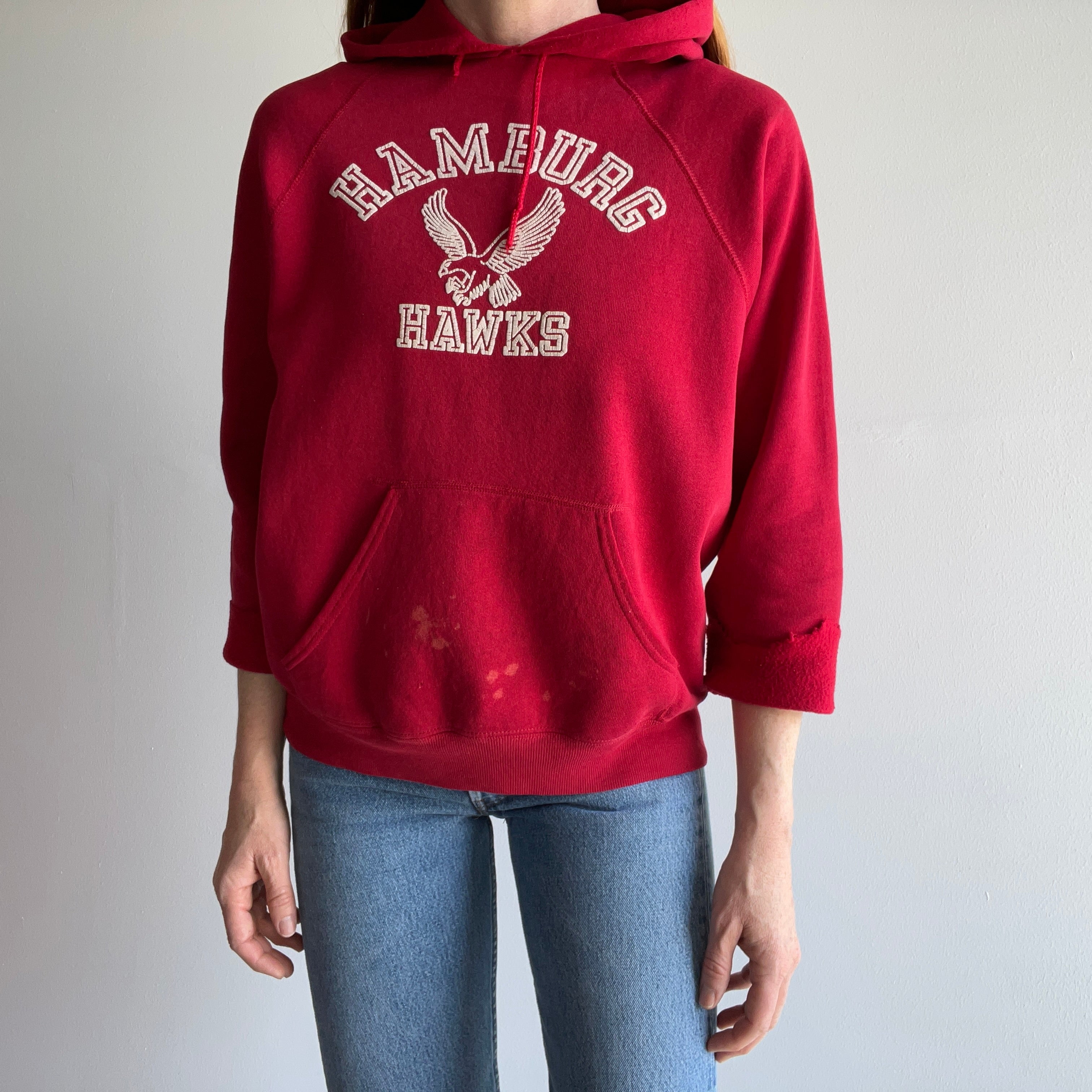 1980s Hamburg Hawks Cut Sleeve Super Stained and Perfectly Thrashed Bassett Walker Hoodie