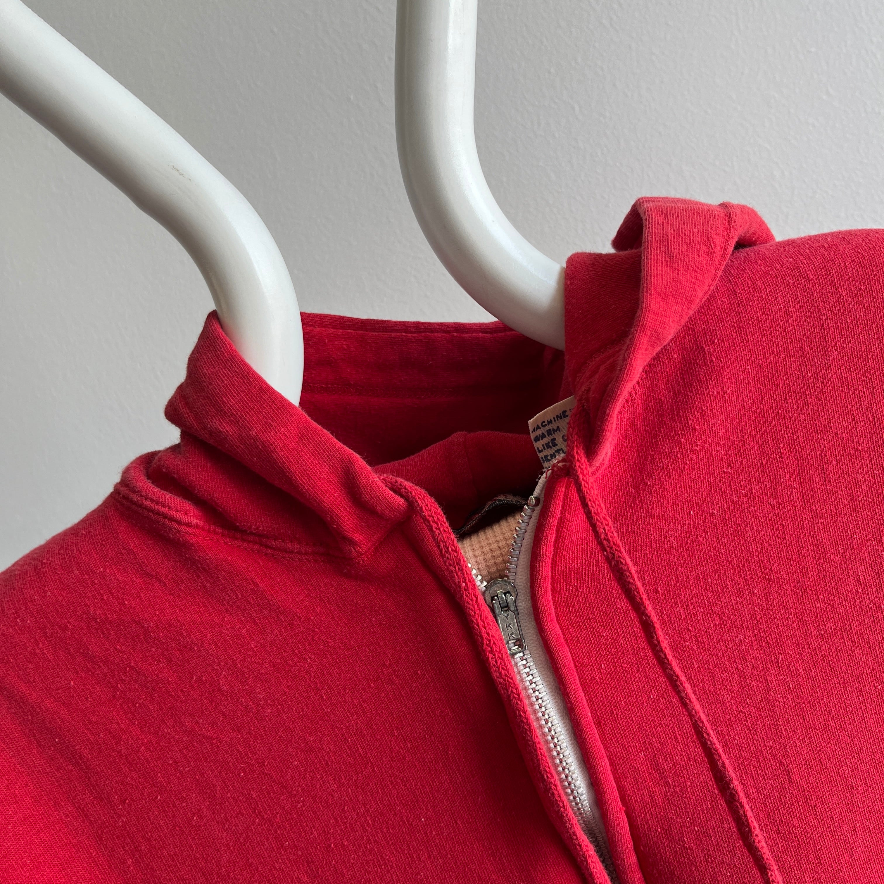 1980s Sleeveless Insulated Zip Up Red Hoodie - WOAH