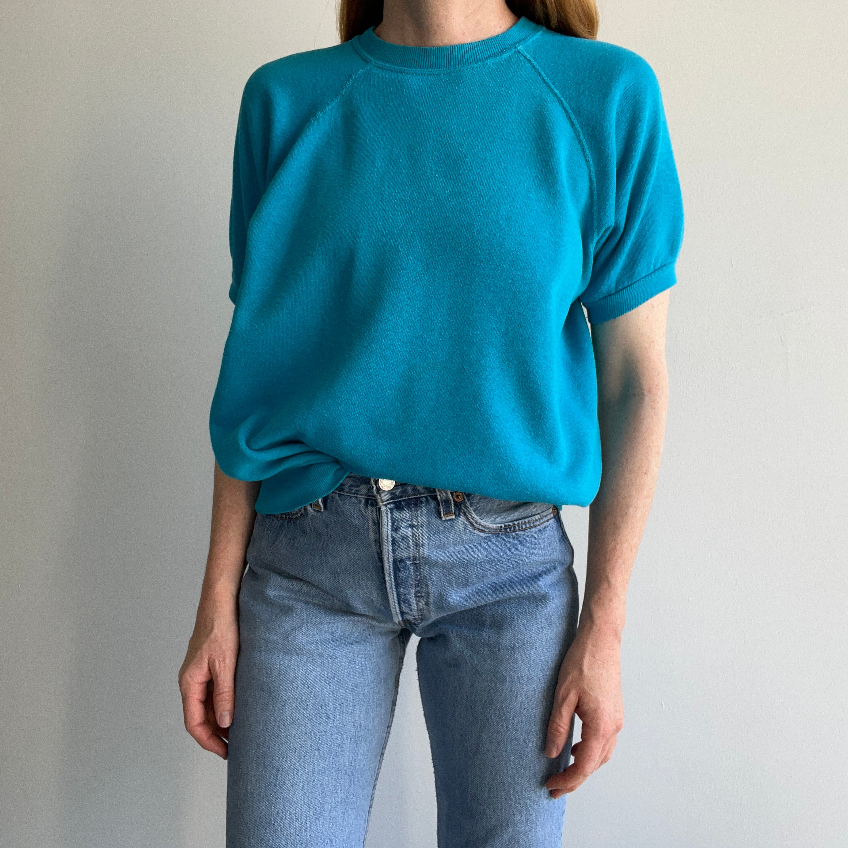 1970/80s Blank Turquoise Super Soft and Wonderful Warm Up Sweatshirt