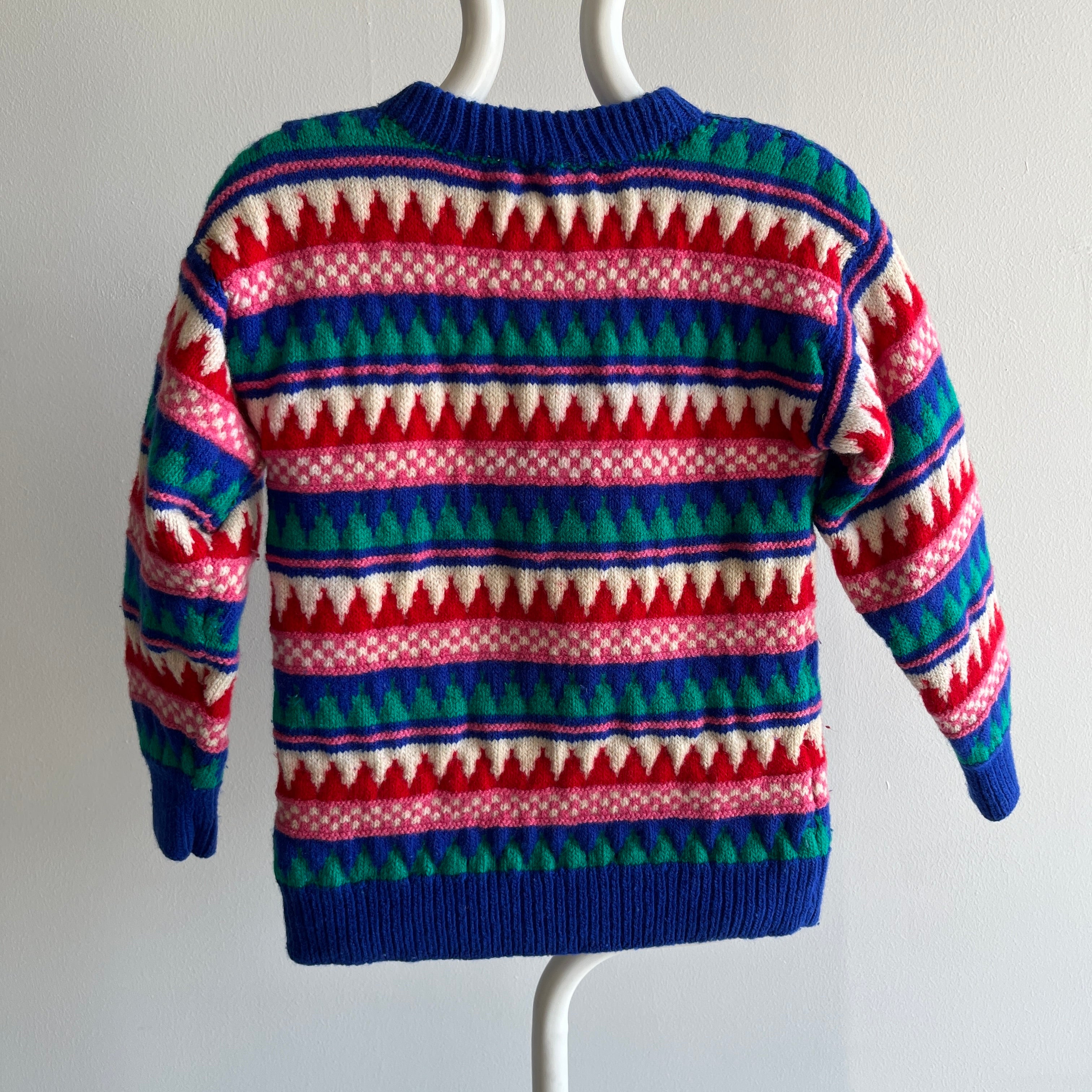 1980s Hand Knit Colorful Wool Sweater - WOW