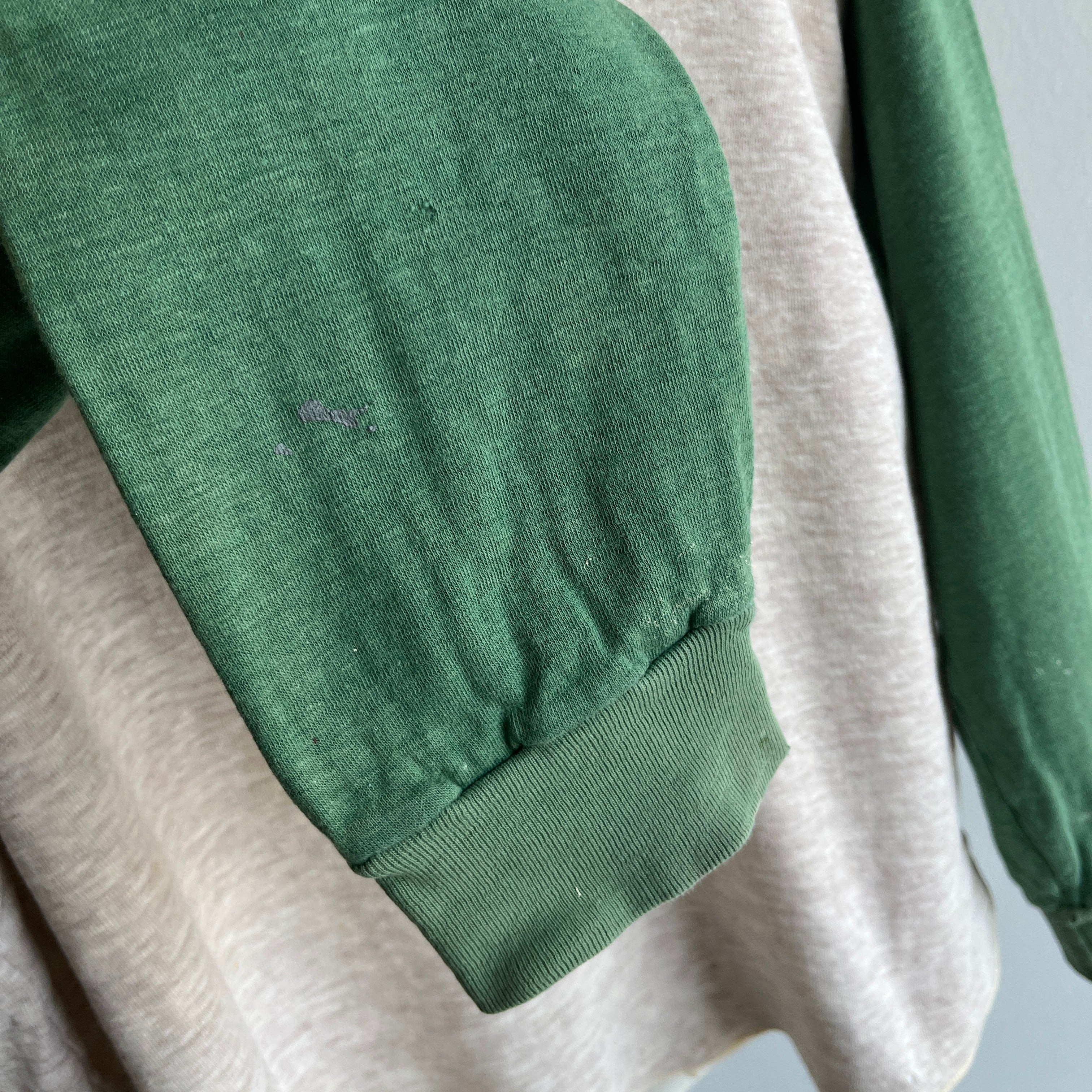 1970s Extremely Paint and Other Stained Worn Duofold Rad Henley Thermal