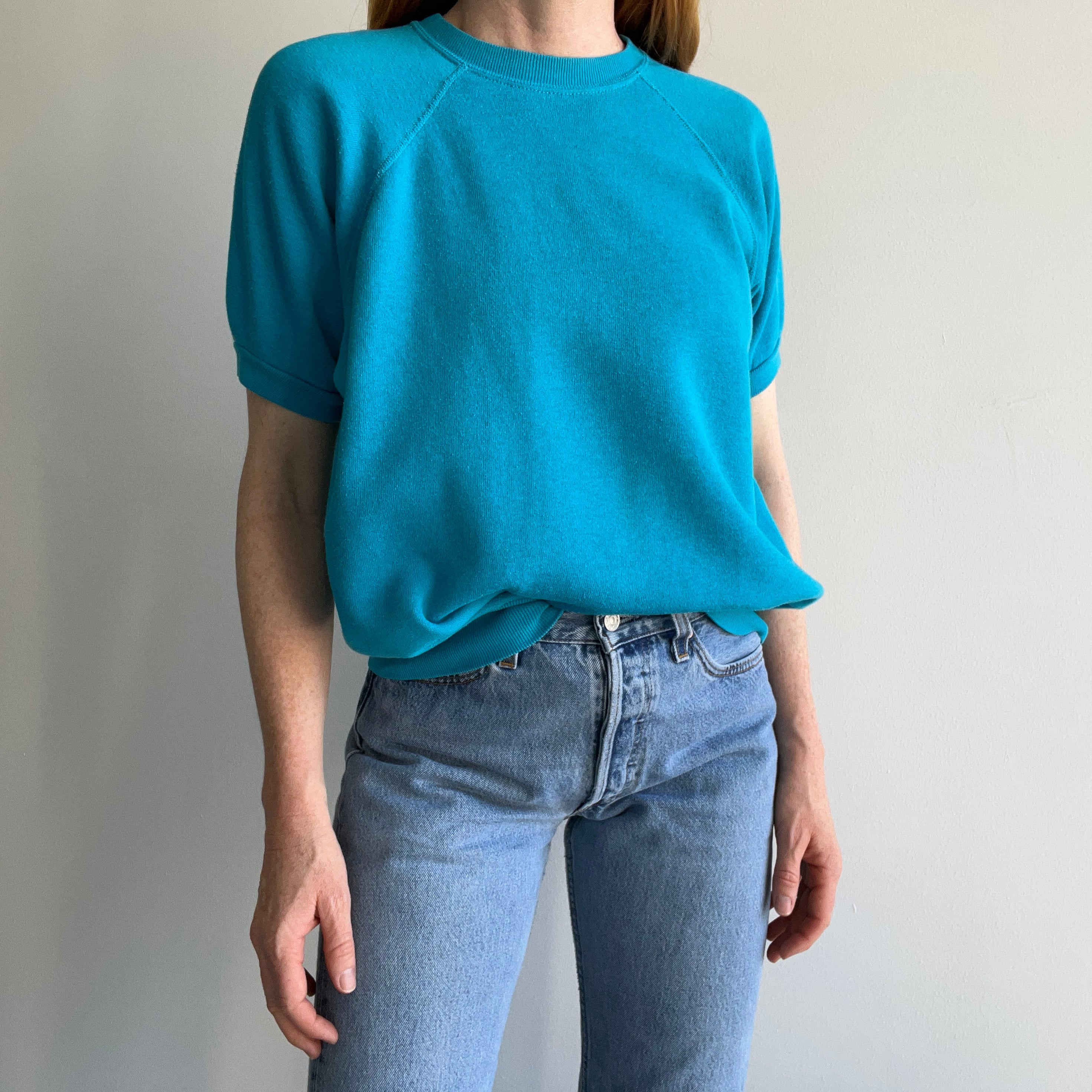 1970/80s Blank Turquoise Super Soft and Wonderful Warm Up Sweatshirt