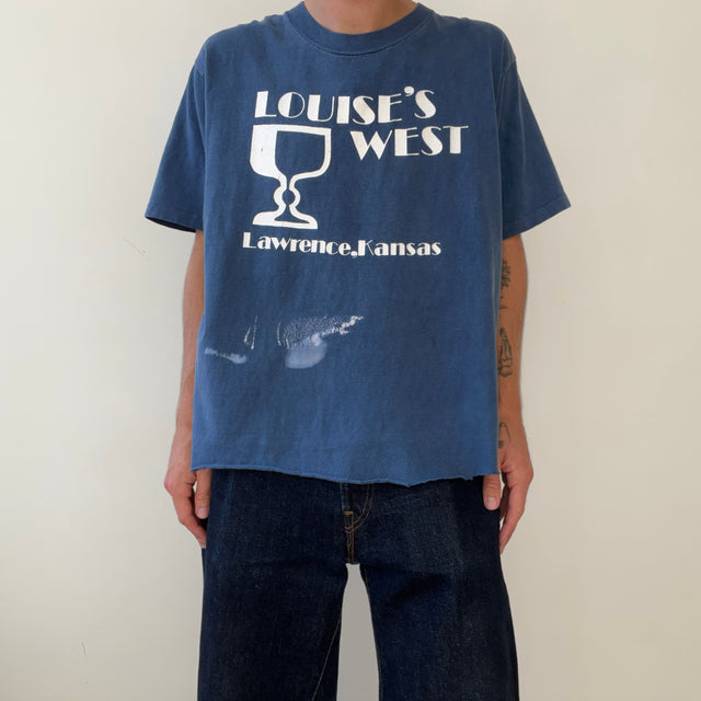 1980s Navy Blue Louises's West Lawrence, Kansas T Shirt - !!!