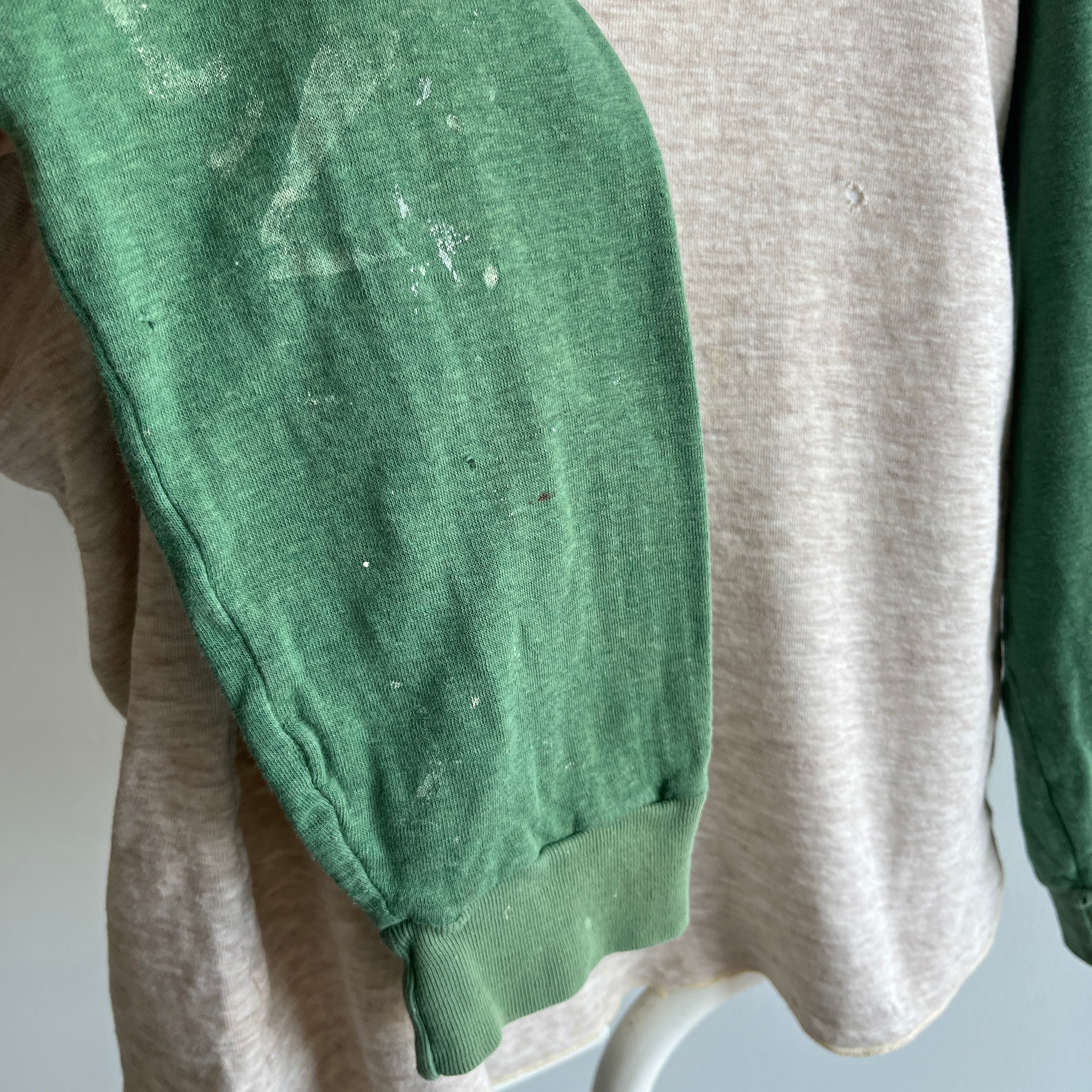 1970s Extremely Paint and Other Stained Worn Duofold Rad Henley Thermal