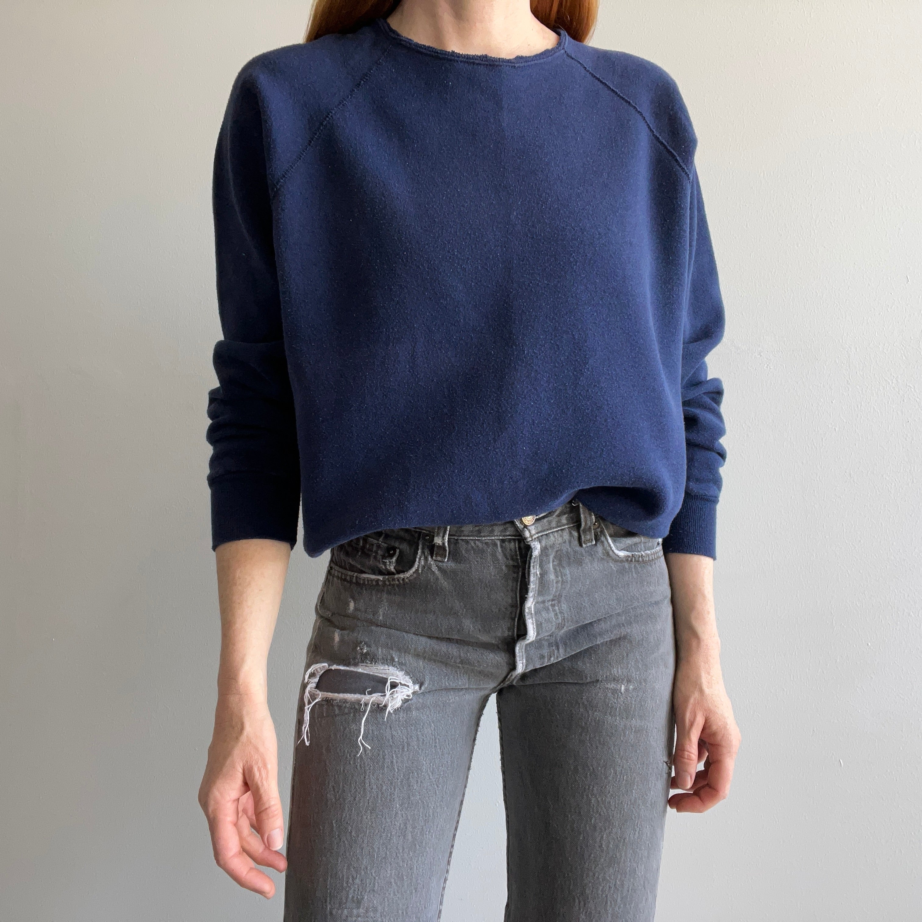 1980/90s Blank Navy Raglan with Cut Neck