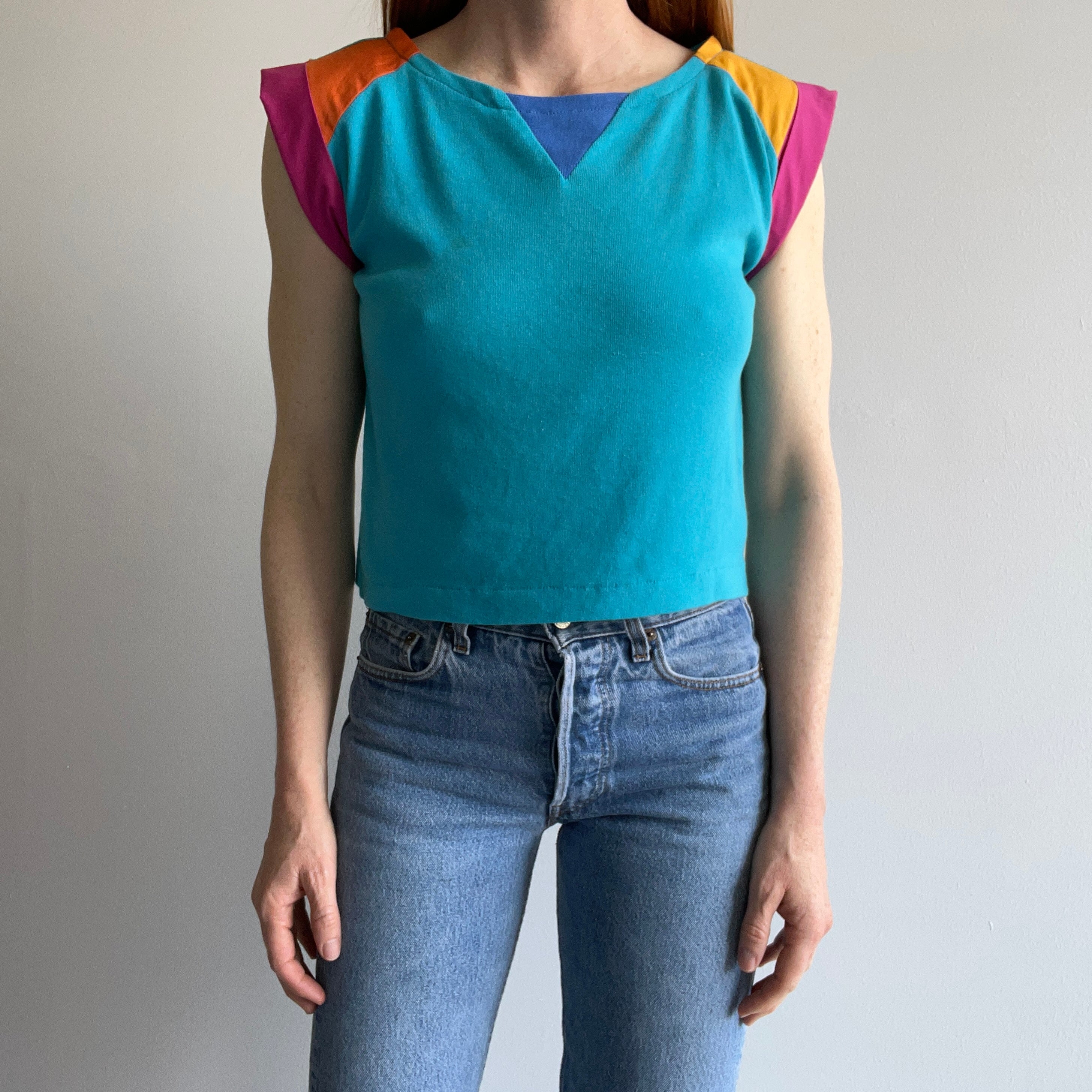 1980s Color Block Cap Sleeve Crop - WOWZA