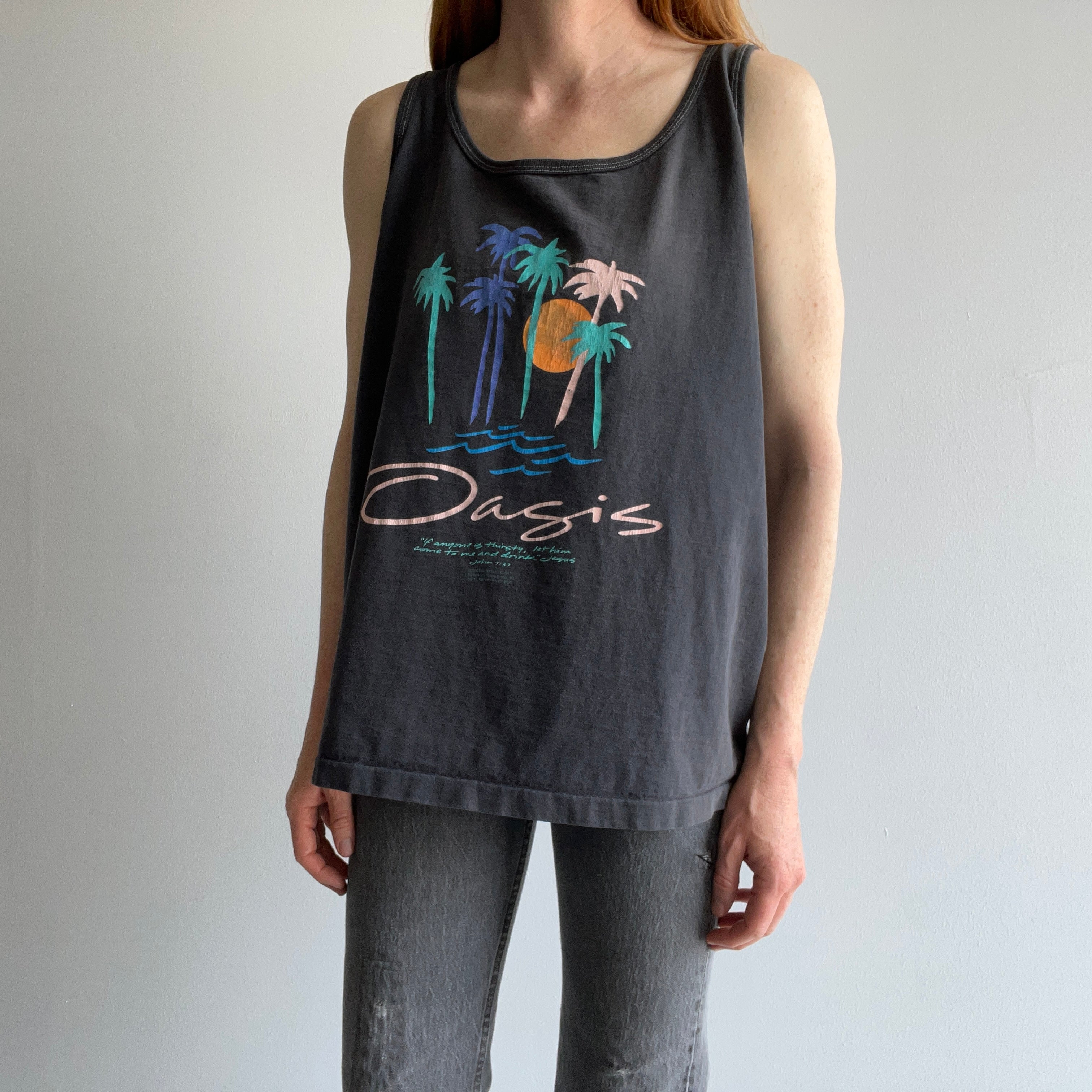1980s Oasis Bible Quote Faded Tank Top