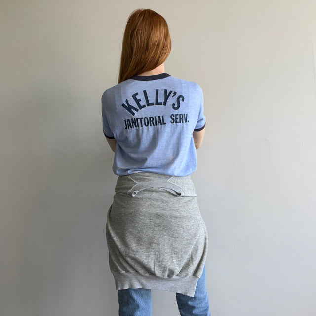 1970s Kelly's Janitorial Serv. Bleach Stained Ring T-Shirt