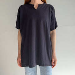 1990s Faded Slouchy Cut Neck Blank Black T-Shirt - Made in Canada